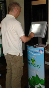 End user using refurbished greenday information kiosk